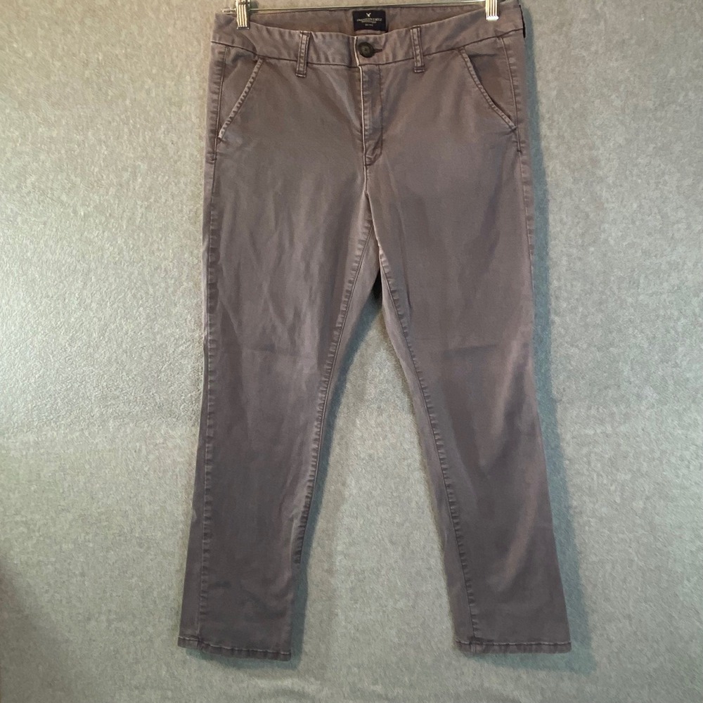American‎ Eagle Skinny Chino Pants Women's Size 14 Gray Stretch Casual Work EUC